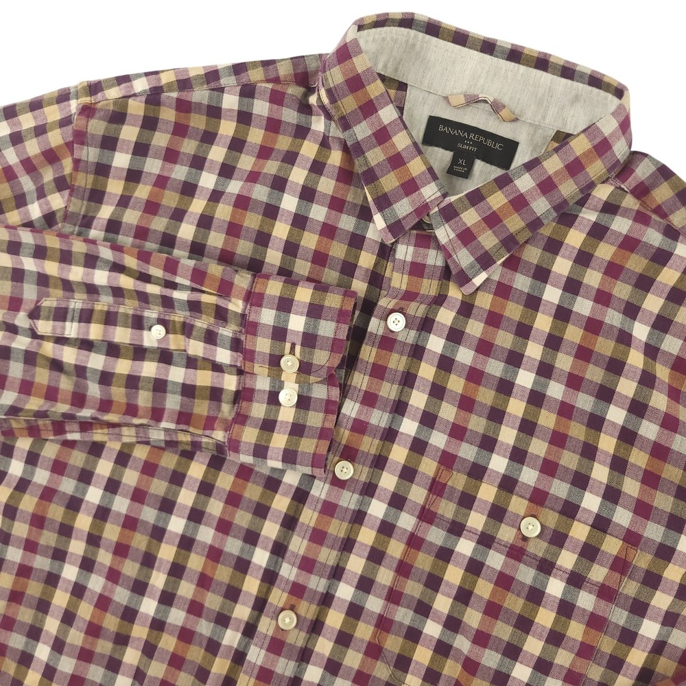 Banana Republic Shirt Mens XL Multicolor Check Long Sleeve Button Up Cotton Slim